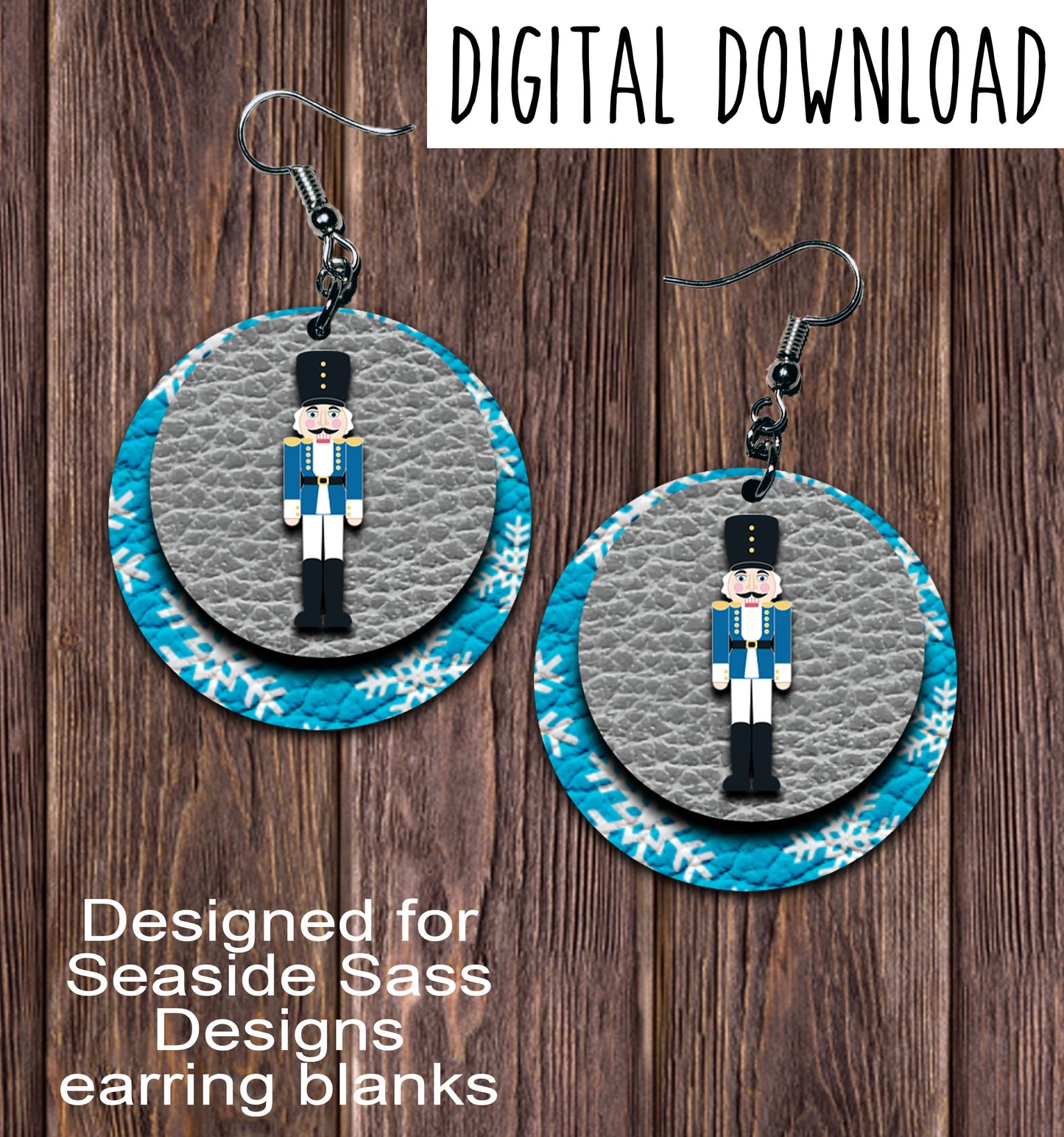 Blue Nutcracker Circle Earring Sublimation Design, Hand drawn Circle Sublimation earring design, digital download, JPG, PNG