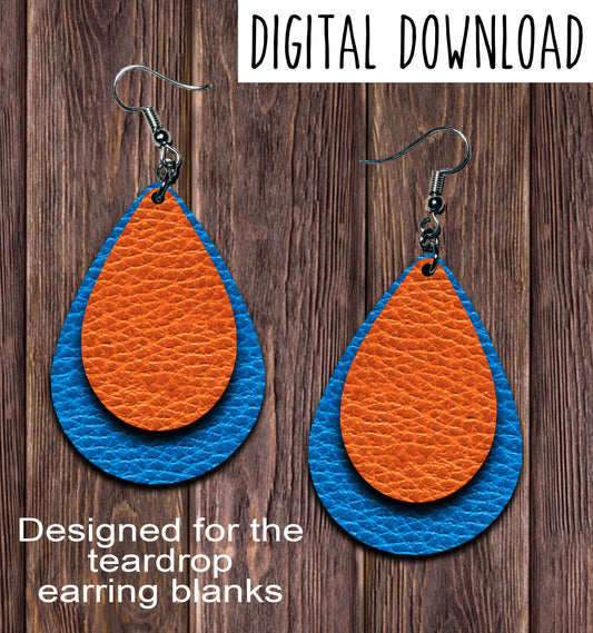 Blue Orange Teardrop Earring Sublimation Design, Hand drawn Teardrop Sublimation earring design, digital download, JPG, PNG\