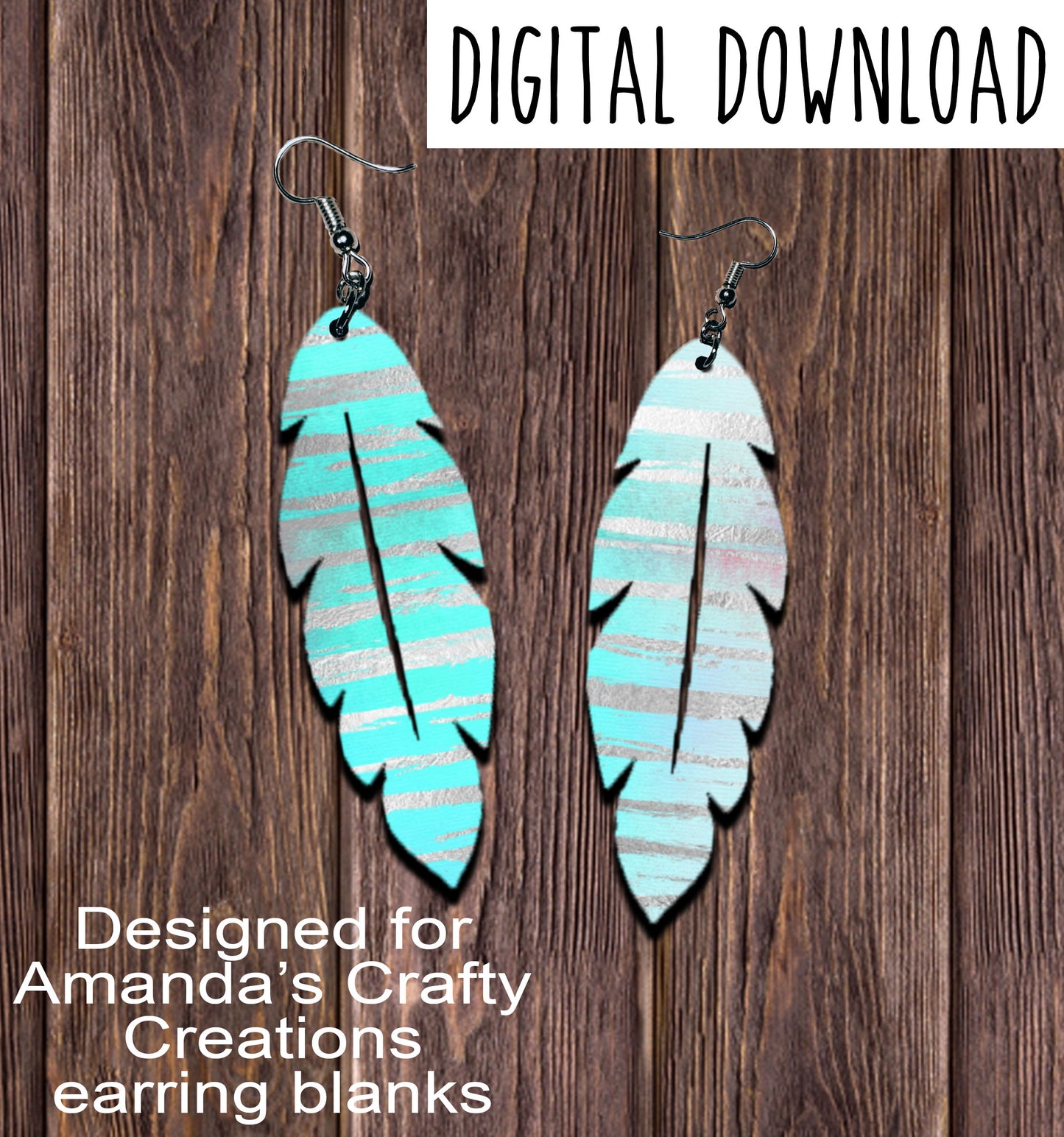 Blue Silver Stripe Feather Earring Sublimation Design, Hand drawn Feather Sublimation earring design, digital download, JPG, PNG