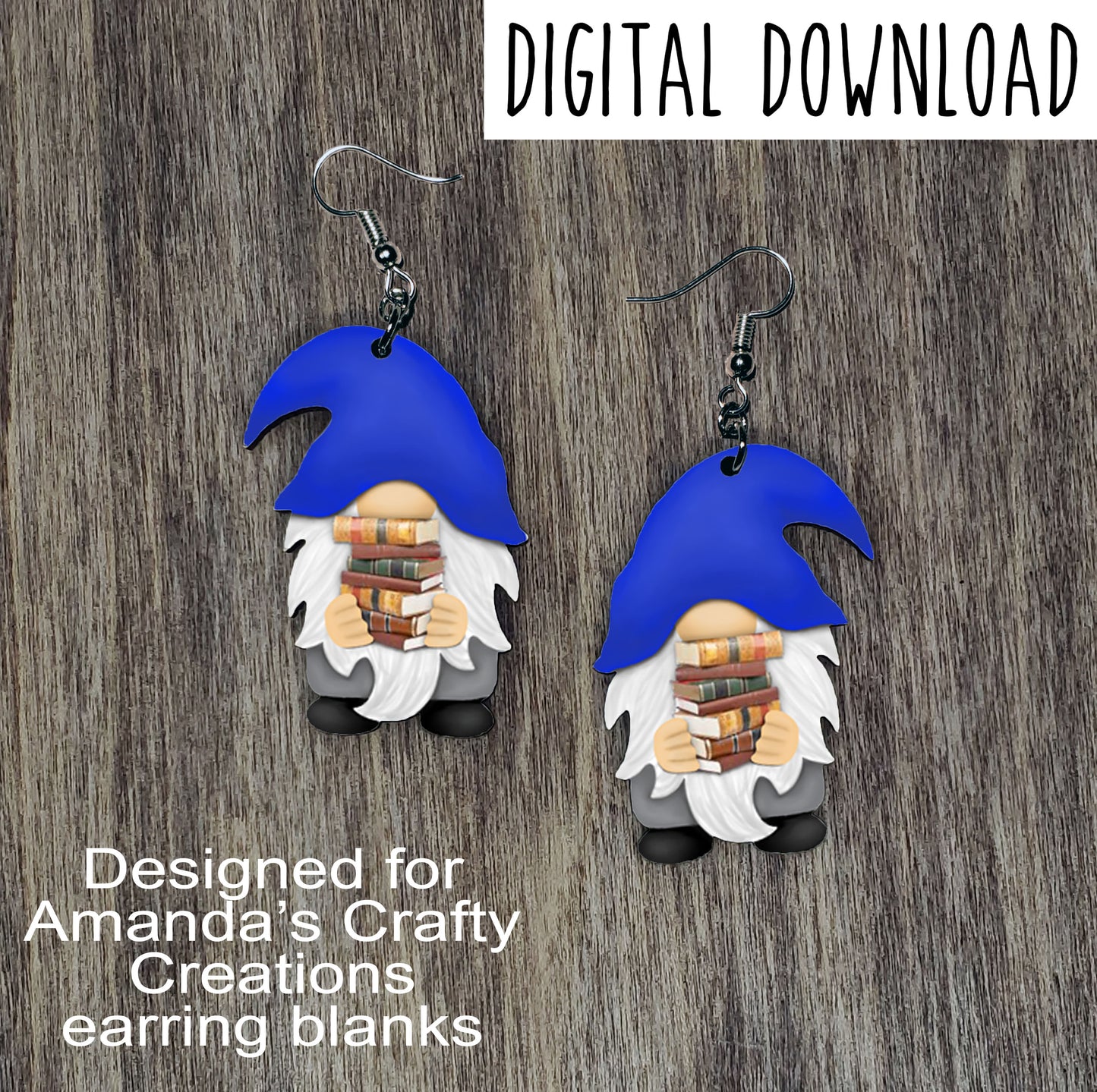 Book Gnome Earring Sublimation Design, Hand drawn Gnome Sublimation earring design, digital download, JPG, PNG
