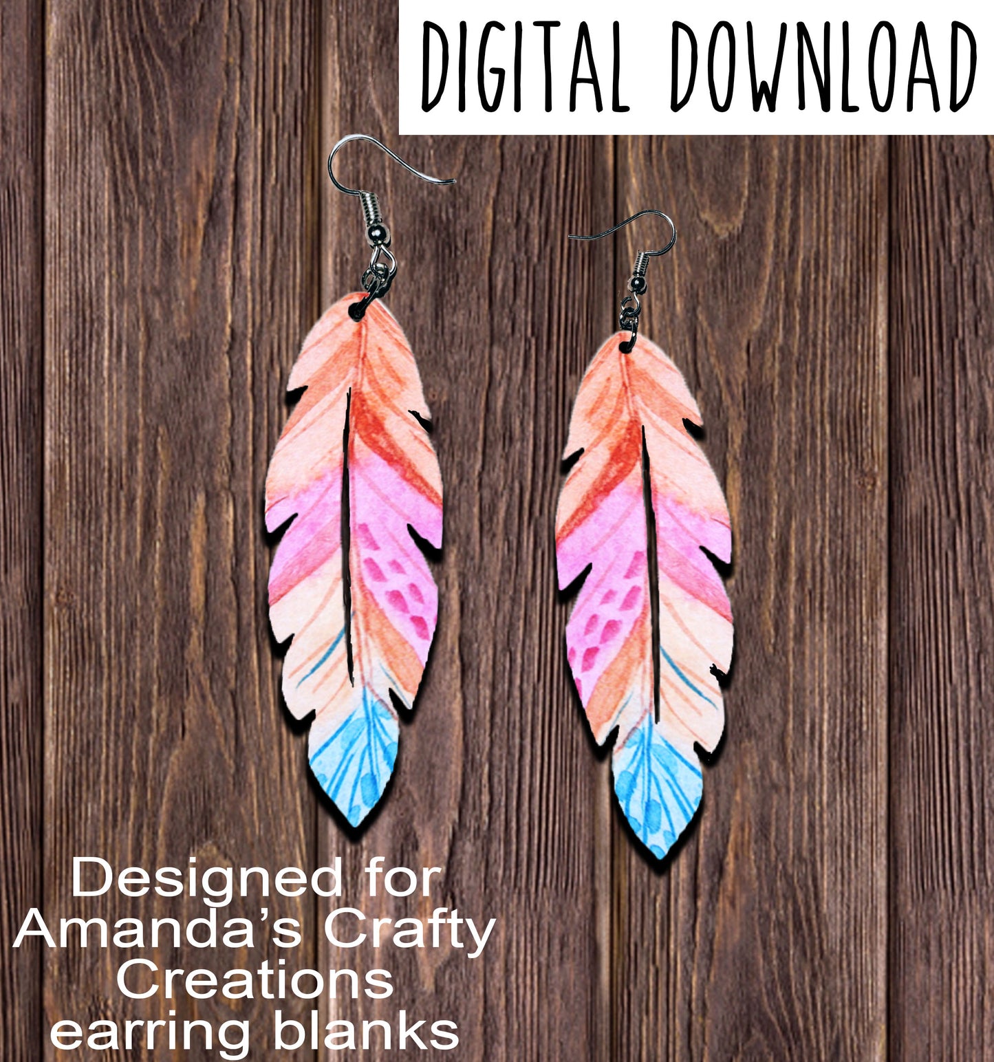 Bright Colors Feather Earring Sublimation Design, Hand drawn Feather Sublimation earring design, digital download, JPG, PNG