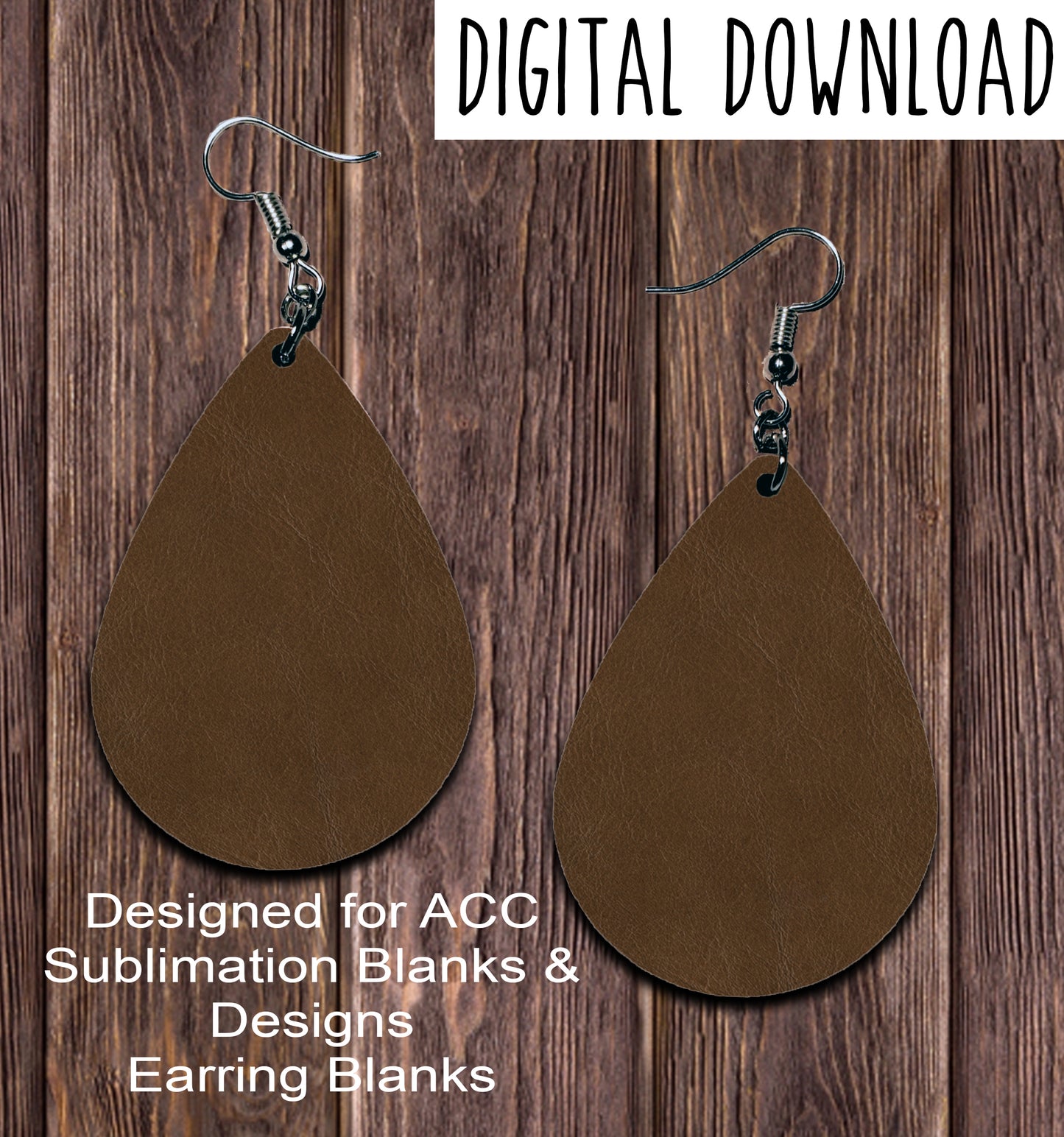 Brown Leather Teardrop Earring Sublimation Design, Hand drawn Teardrop Sublimation earring design, digital download, JPG, PNG