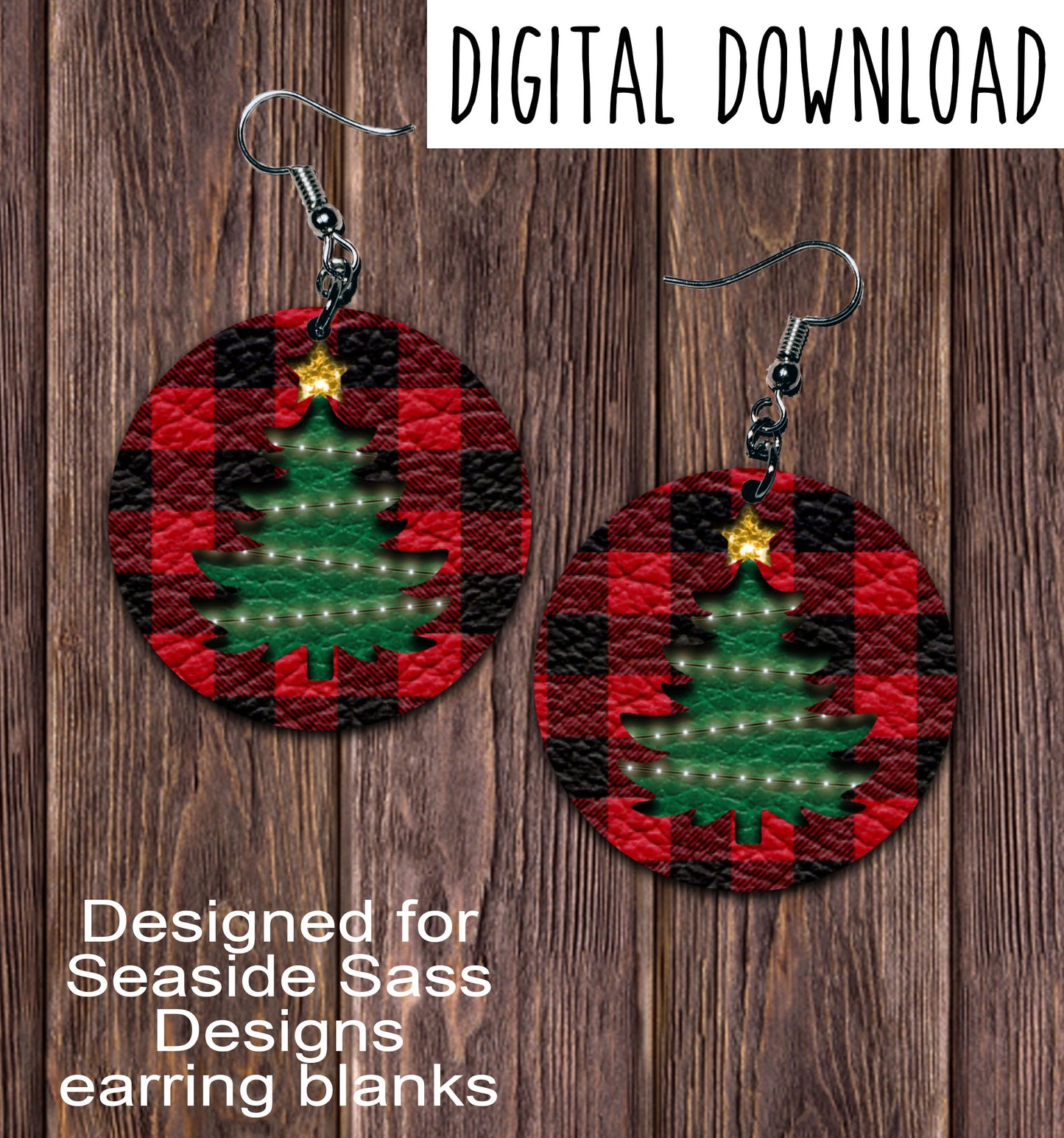 Buffalo Plaid Christmas Tree Circle Earring Sublimation Design, Hand drawn Circle Sublimation earring design, digital download, JPG, PNG