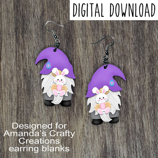 Bunny with Egg Gnome Earring Sublimation Design, Hand drawn Gnome Sublimation earring design, digital download, JPG, PNG