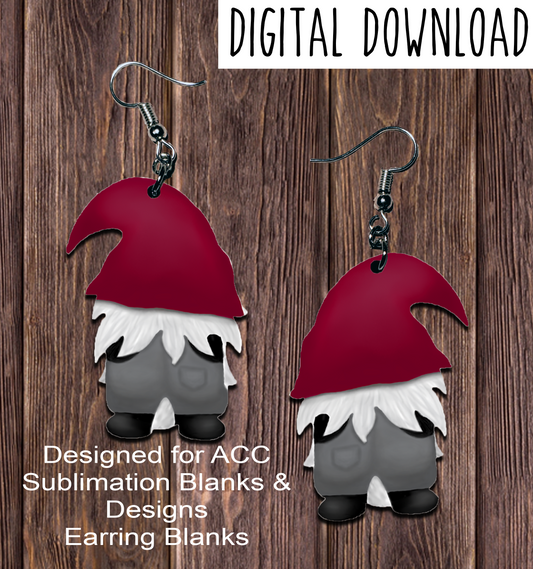 Burgundy Hat Back Gnome Earring Sublimation Design, Hand drawn Gnome Sublimation earring design, digital download, JPG, PNG