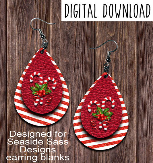 Candy Cane Stripe Teardrop Earring Sublimation Design, Hand drawn Teardrop Sublimation earring design, digital download, JPG, PNG