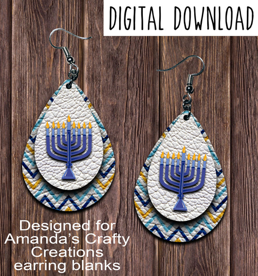 Chevron Menorah Teardrop Earring Sublimation Design, Hand drawn Teardrop Sublimation earring design, digital download, JPG, PNG