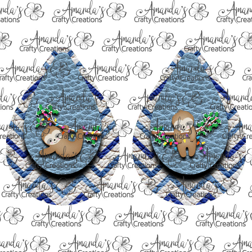 Christmas Blue Sloth Teardrop Earring Sublimation Design, Hand drawn Teardrop Sublimation earring design, digital download, JPG, PNG