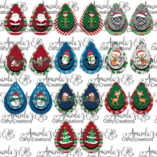 Christmas Character Bundle Teardrop Earring Sublimation Design, Hand drawn Teardrop Sublimation earring design, digital download, JPG, PNG