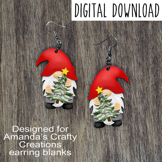 Christmas Gnome Earring Sublimation Design, Hand drawn Gnome Sublimation earring design, digital download, JPG, PNG