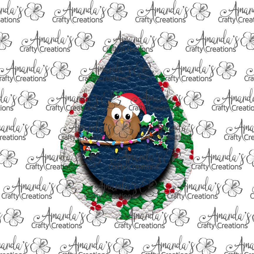 Christmas Owl Teardrop Earring Sublimation Design, Hand drawn Teardrop Sublimation earring design, digital download, JPG, PNG