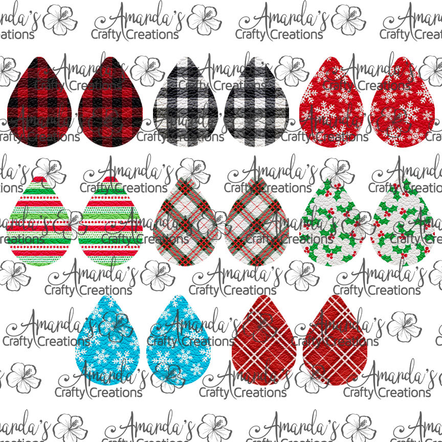 Christmas Pattern Bundle Teardrop Earring Sublimation Design, Hand drawn Teardrop Sublimation earring design, digital download, JPG, PNG