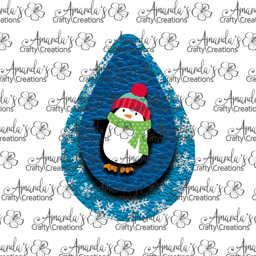 Christmas Penguin Teardrop Earring Sublimation Design, Hand drawn Teardrop Sublimation earring design, digital download, JPG, PNG