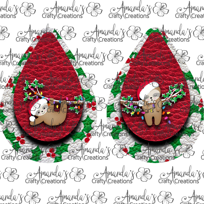 Christmas Sloth Teardrop Earring Sublimation Design, Hand drawn Teardrop Sublimation earring design, digital download, JPG, PNG