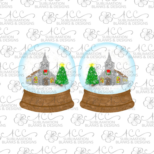 Snow Globe Church Earring Sublimation Design, Hand drawn Snow Globe Sublimation earring design, digital download, JPG, PNG