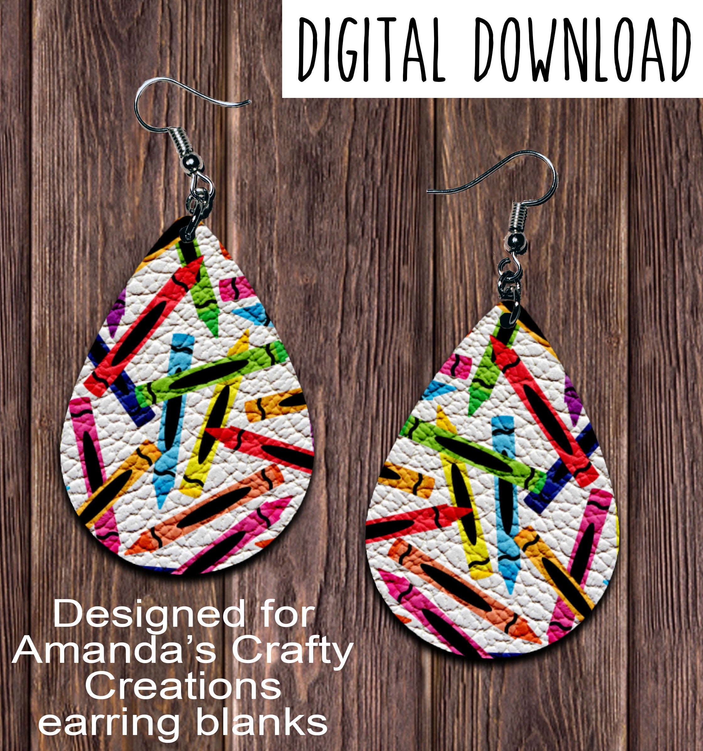 Crayon Teardrop Earring Sublimation Design, Hand drawn Teardrop Sublim ...