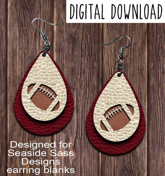 Crimson Cream Football Cut Out Teardrop Earring Sublimation Design, Hand drawn Teardrop Sublimation earring design, digital download, JPG, PNG