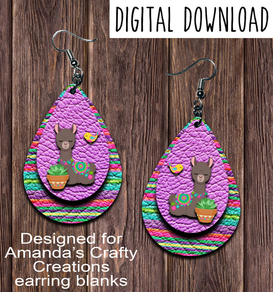 Dark Llama Purple Teardrop Earring Sublimation Design, Hand drawn Teardrop Sublimation earring design, digital download, JPG, PNG