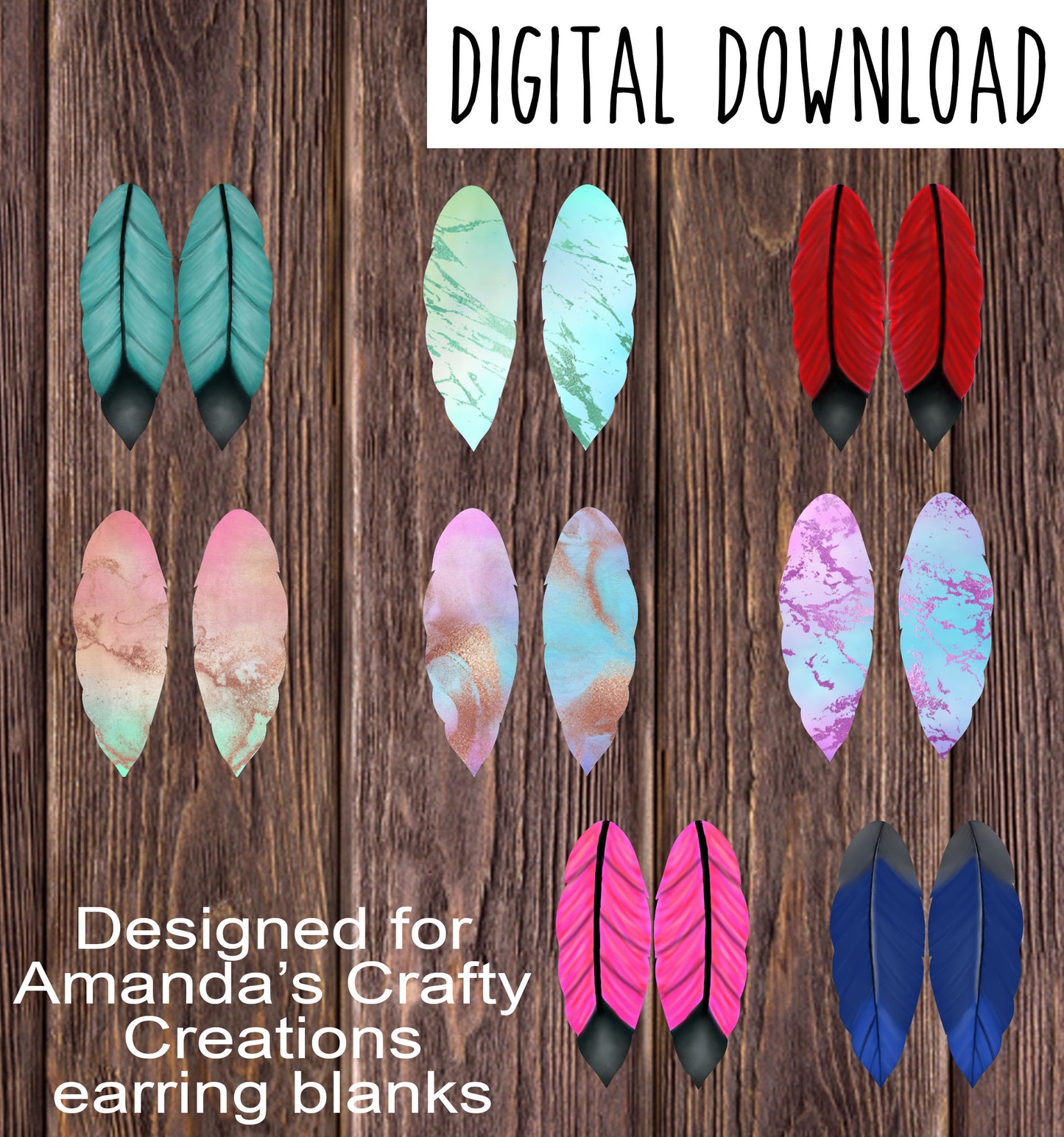 Feather Bundle Earring Sublimation Design, Hand drawn Feather Sublimation earring design, digital download, JPG, PNG