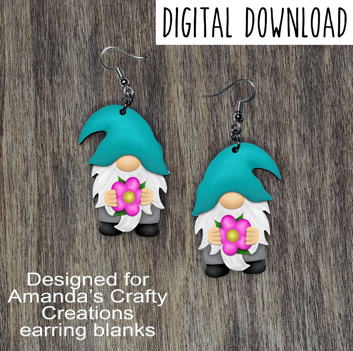 Flower Gnome Earring Sublimation Design, Hand drawn Gnome Sublimation earring design, digital download, JPG, PNG