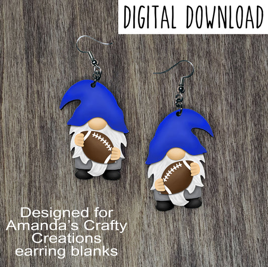 Football Gnome with Blue Hat Earring Sublimation Design, Hand drawn Gnome Sublimation earring design, digital download, JPG, PNG