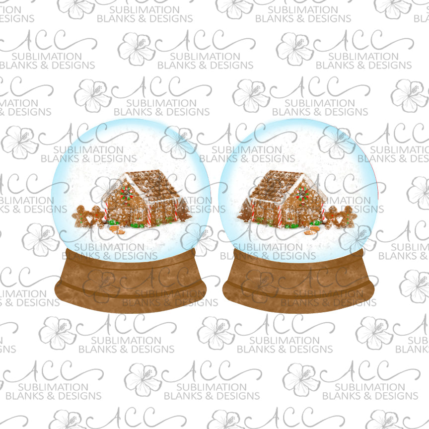 Snow Globe Gingerbread House Earring Sublimation Design, Hand drawn Snow Globe Sublimation earring design, digital download, JPG, PNG