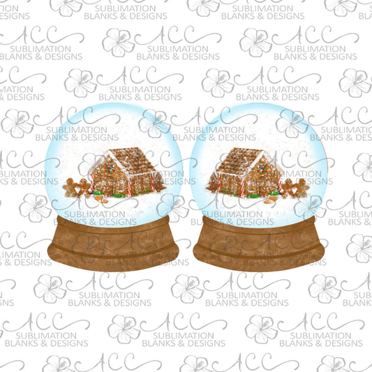 Snow Globe Gingerbread House Earring Sublimation Design, Hand drawn Snow Globe Sublimation earring design, digital download, JPG, PNG