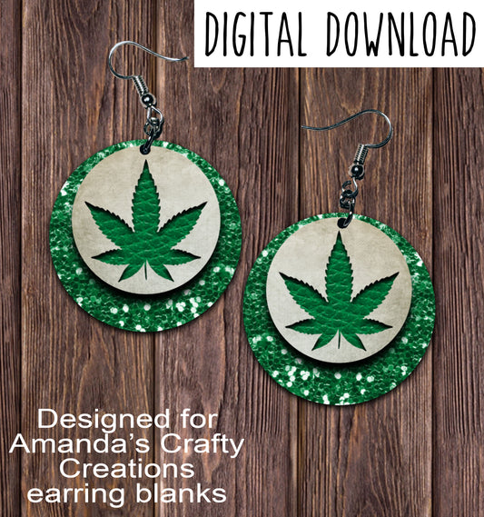 Glitter Marijuana Leaf Circle Earring Sublimation Design, Hand drawn Circle Sublimation earring design, digital download, JPG, PNG