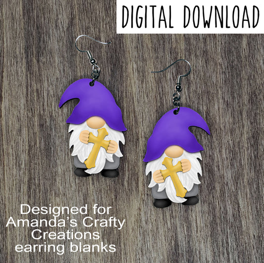 Cross Gnome Sublimation Design, Hand drawn Gnome Sublimation earring design, digital download, JPG, PNG
