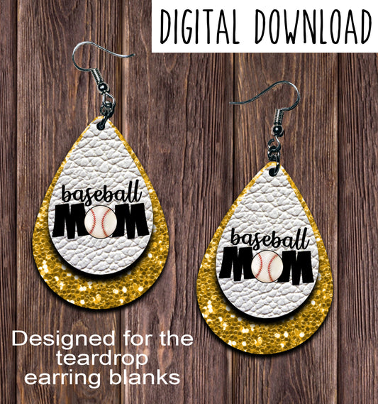 Gold Chunk Baseball Mom Teardrop Earring Sublimation Design, Hand drawn Teardrop Sublimation earring design, digital download, JPG, PNG