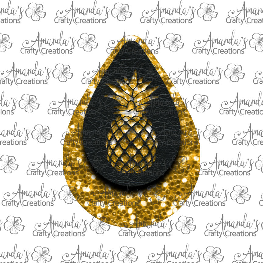Gold Chunk Pineapple Black Teardrop Earring Sublimation Design, Hand drawn Teardrop Sublimation earring design, digital download, JPG, PNG