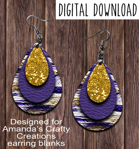 Gold Chunk Purple Stroke Teardrop Earring Sublimation Design, Hand drawn Teardrop Sublimation earring design, digital download, JPG, PNG