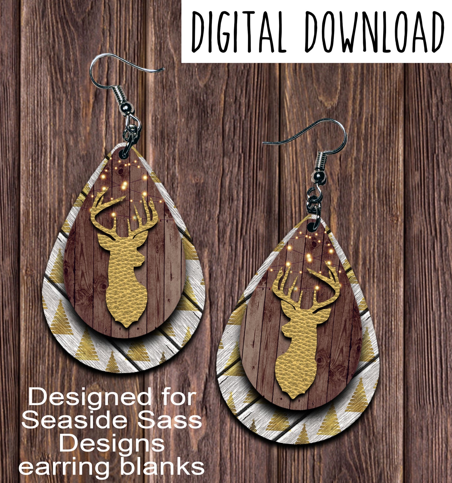 Gold Deer Head Teardrop Earring Sublimation Design, Hand drawn Teardrop Sublimation earring design, digital download, JPG, PNG