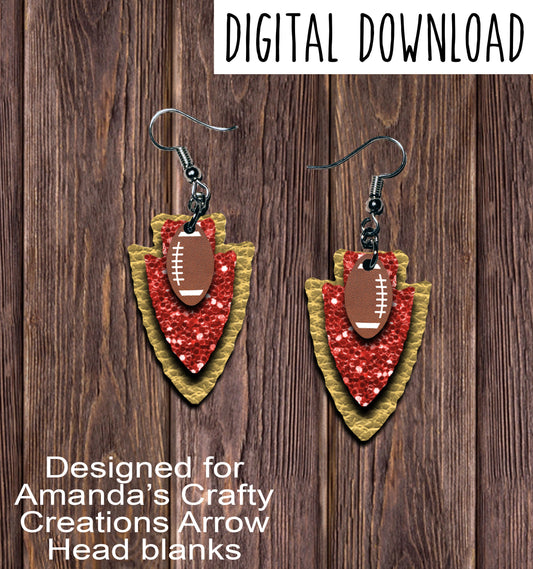 Gold Red Chunk Football Arrowhead Sublimation Earring Sublimation Design, Hand drawn Arrowhead Sublimation earring design, digital download, JPG, PNG