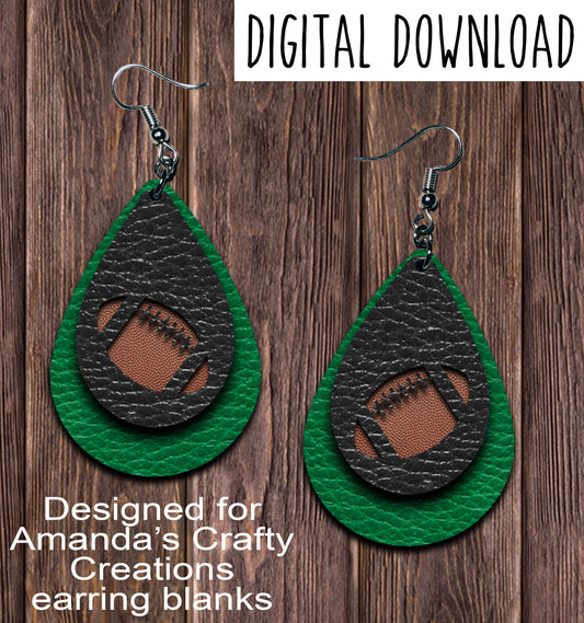 Green Black Football Cut Out Teardrop Earring Sublimation Design, Hand drawn Teardrop Sublimation earring design, digital download, JPG, PNG