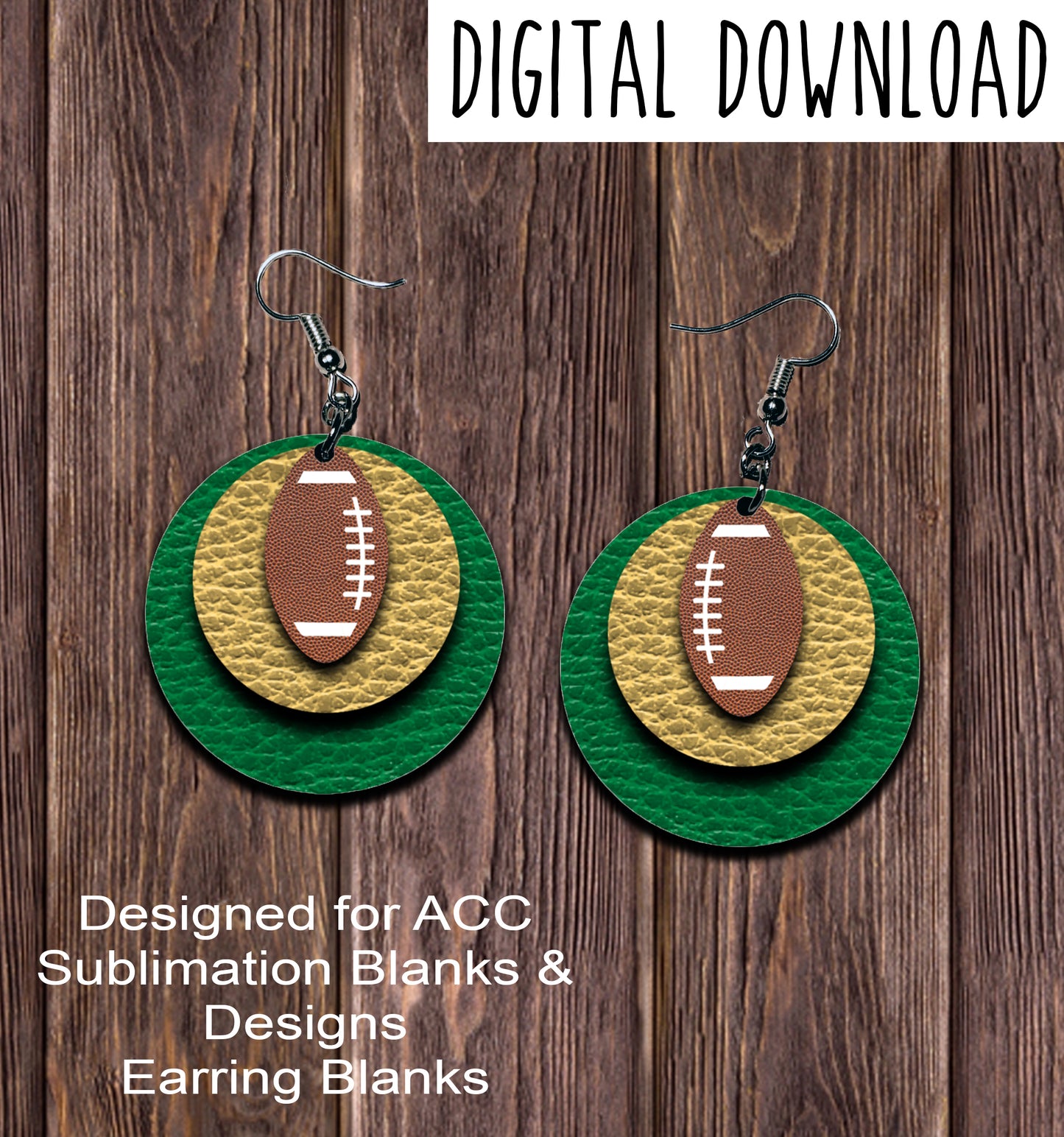 Green Gold Football Circle Earring Sublimation Design, Hand drawn Circle Sublimation earring design, digital download, JPG, PNG