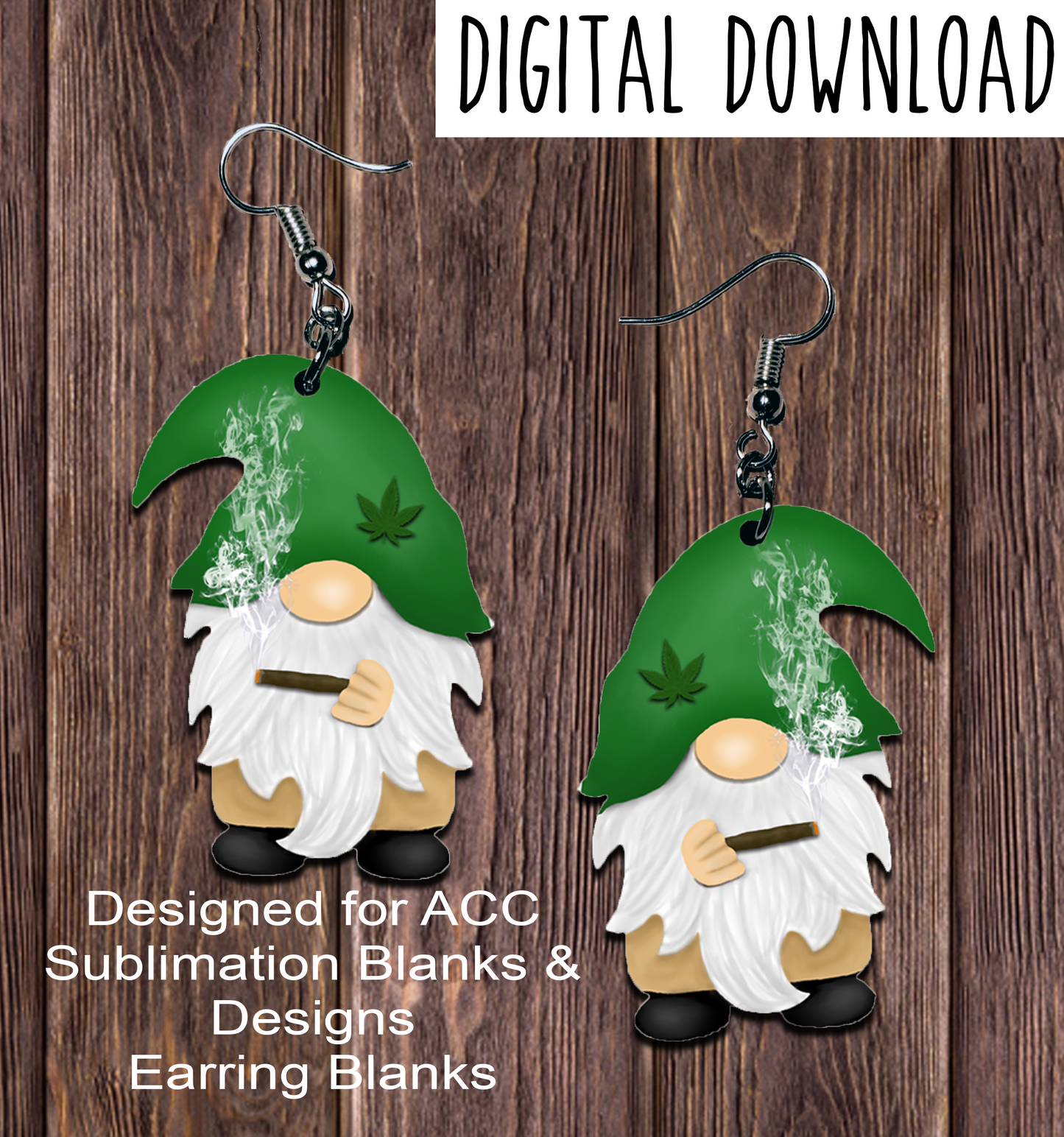Green Hat Marijuana Blunt Naked Gnome Earring Sublimation Design, Hand drawn Gnome Sublimation earring design, digital download, JPG, PNG