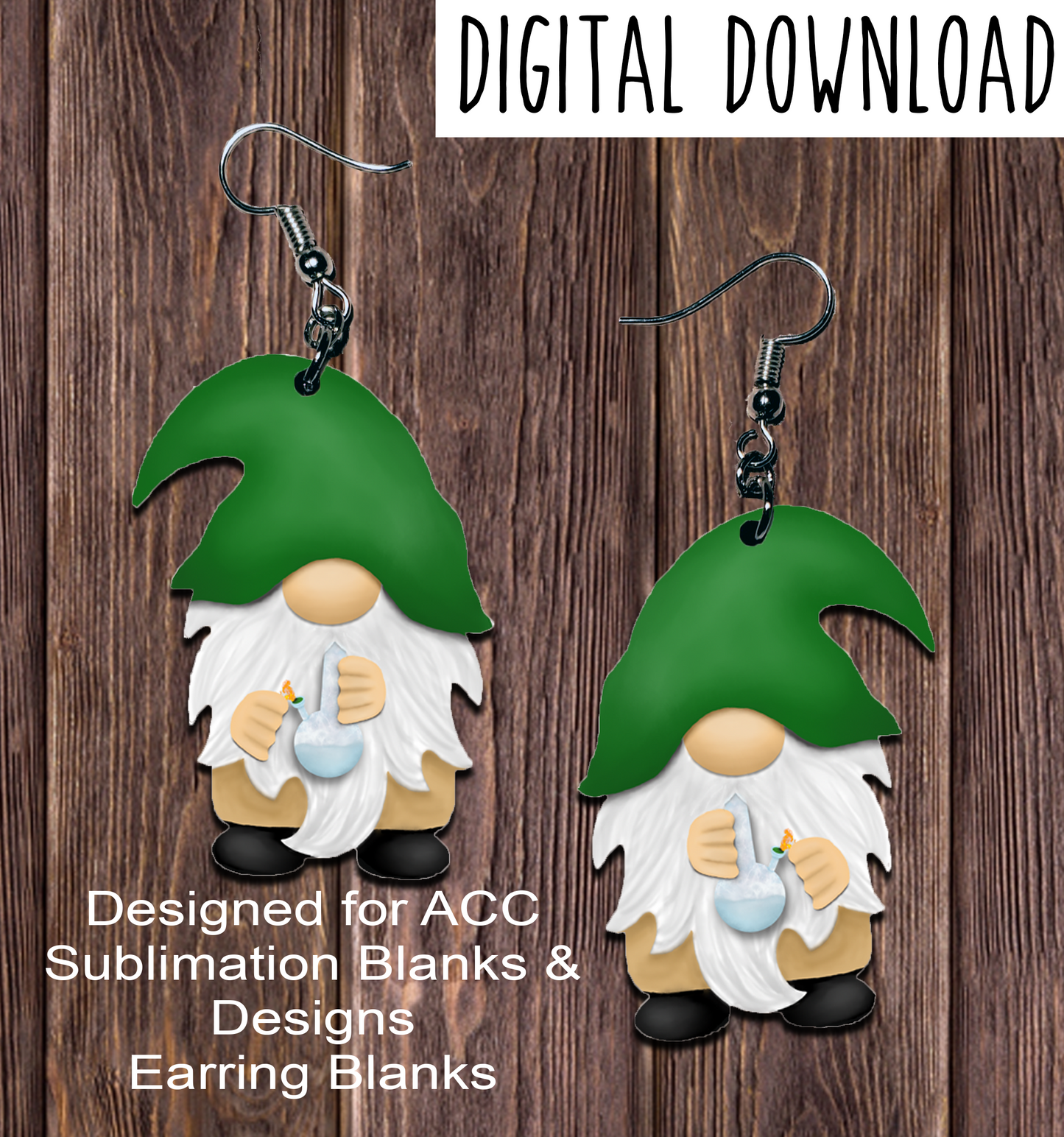 Green Hat Bong Naked Gnome Earring Sublimation Design, Hand drawn Gnome Sublimation earring design, digital download, JPG, PNG