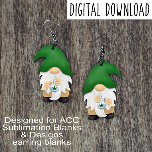 Cannabis Gnome with Green Hat Sublimation Design, Hand drawn Gnome Sublimation earring design, digital download, JPG, PNG