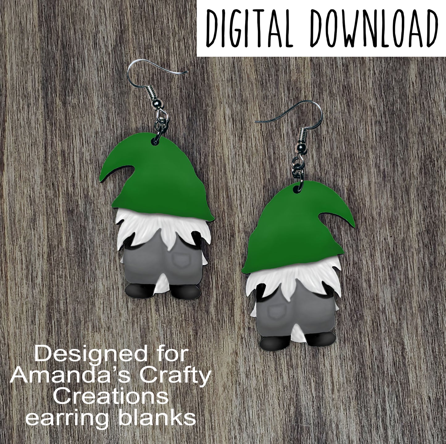 Green Hat Gnome Back Sublimation Design, Hand drawn Gnome Sublimation earring design, digital download, JPG, PNG