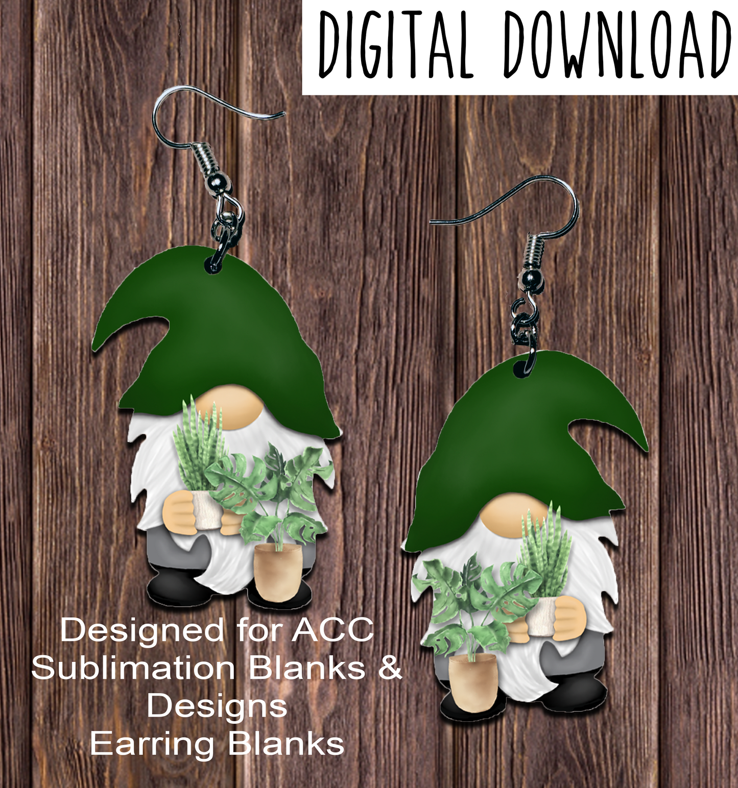 Green Hat Plants Gnome Earring Sublimation Design, Hand drawn Gnome Sublimation earring design, digital download, JPG, PNG