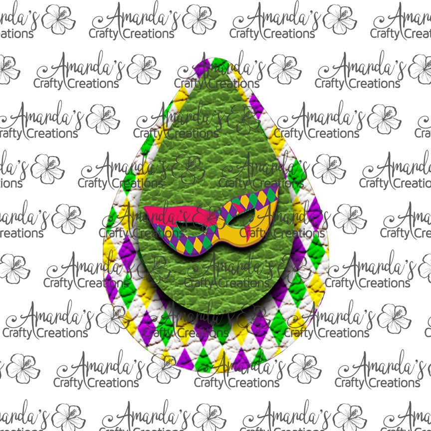Green Mardi Gras Mask Teardrop Earring Sublimation Design, Hand drawn Teardrop Sublimation earring design, digital download, JPG, PNG