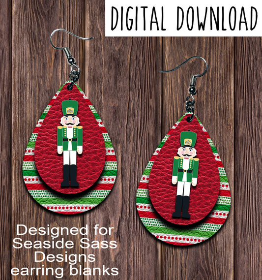 Green Nutcracker Teardrop Earring Sublimation Design, Hand drawn Teardrop Sublimation earring design, digital download, JPG, PNG