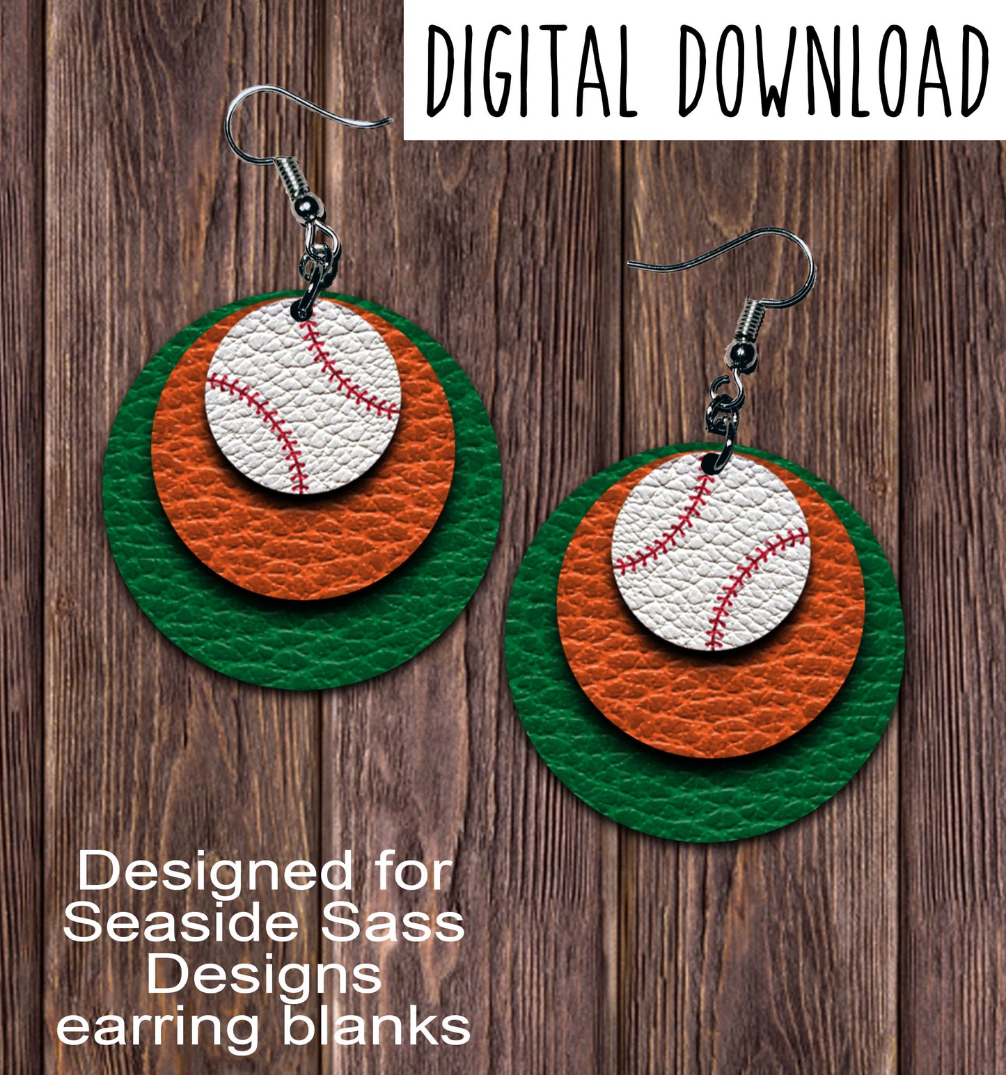Green Orange Baseball Circle Earring Sublimation Design, Hand drawn Circle Sublimation earring design, digital download, JPG, PNG