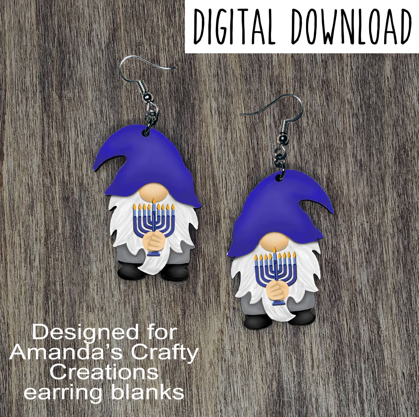 Hanukkah Gnome Sublimation Design, Hand drawn Gnome Sublimation earring design, digital download, JPG, PNG