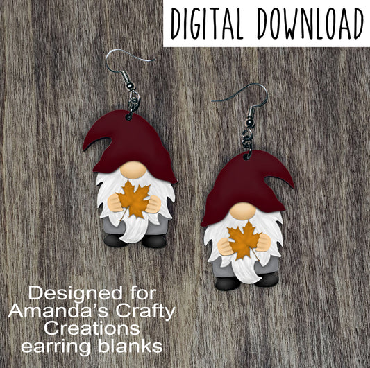 Leaf Gnome Sublimation Design, Hand drawn Gnome Sublimation earring design, digital download, JPG, PNG