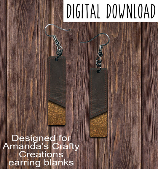 Leather Bronze Bar Earring Sublimation Design, Hand drawn Bar Sublimation earring design, digital download, JPG, PNG