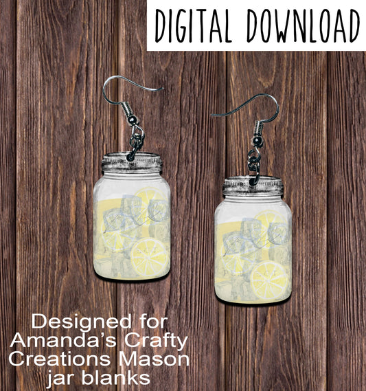 Lemonade Mason Jar Earring Sublimation Design, Hand drawn Mason Jar Sublimation earring design, digital download, JPG, PNG