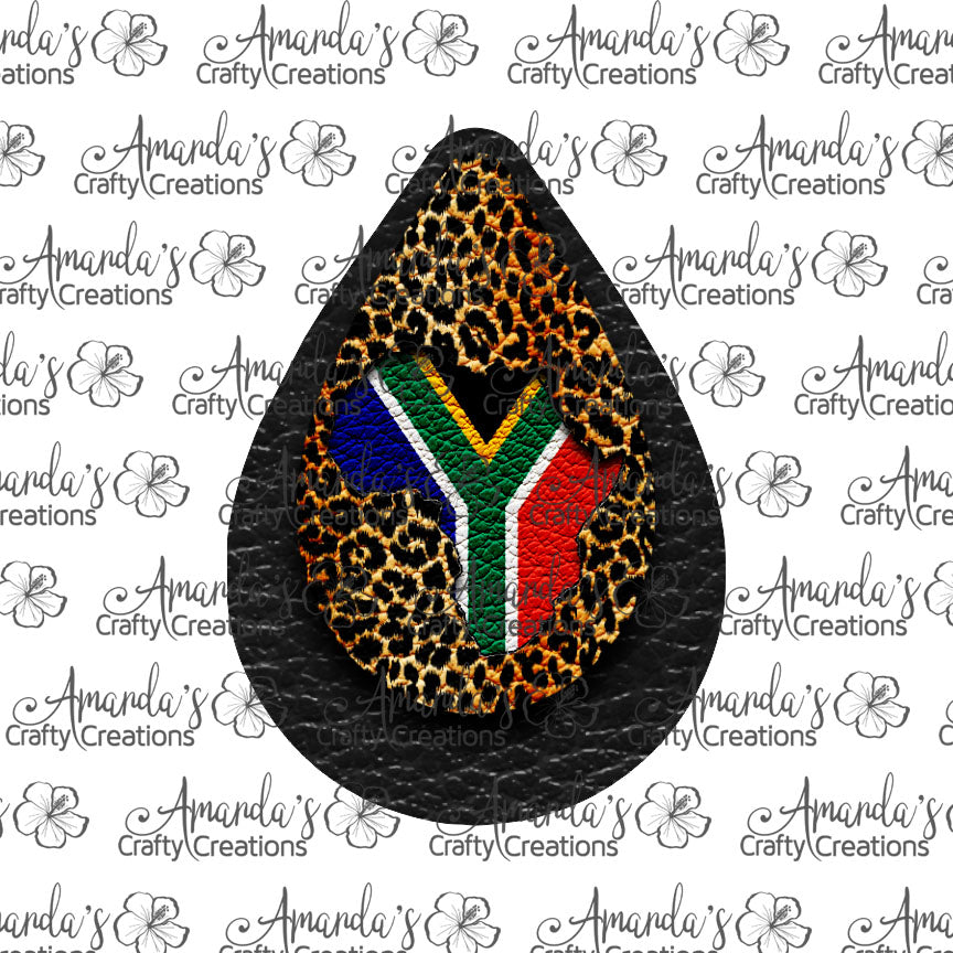 Leopard Black African Flag Teardrop Earring Sublimation Design, Hand drawn Teardrop Sublimation earring design, digital download, JPG, PNG