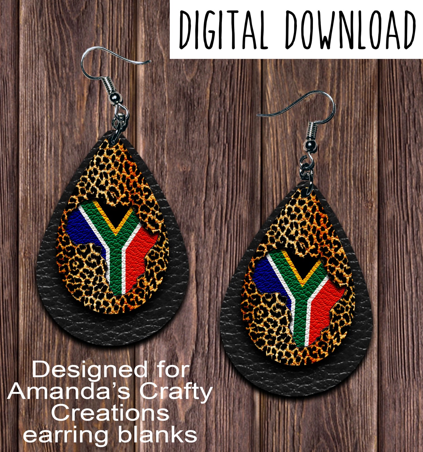Leopard Black African Flag Teardrop Earring Sublimation Design, Hand drawn Teardrop Sublimation earring design, digital download, JPG, PNG